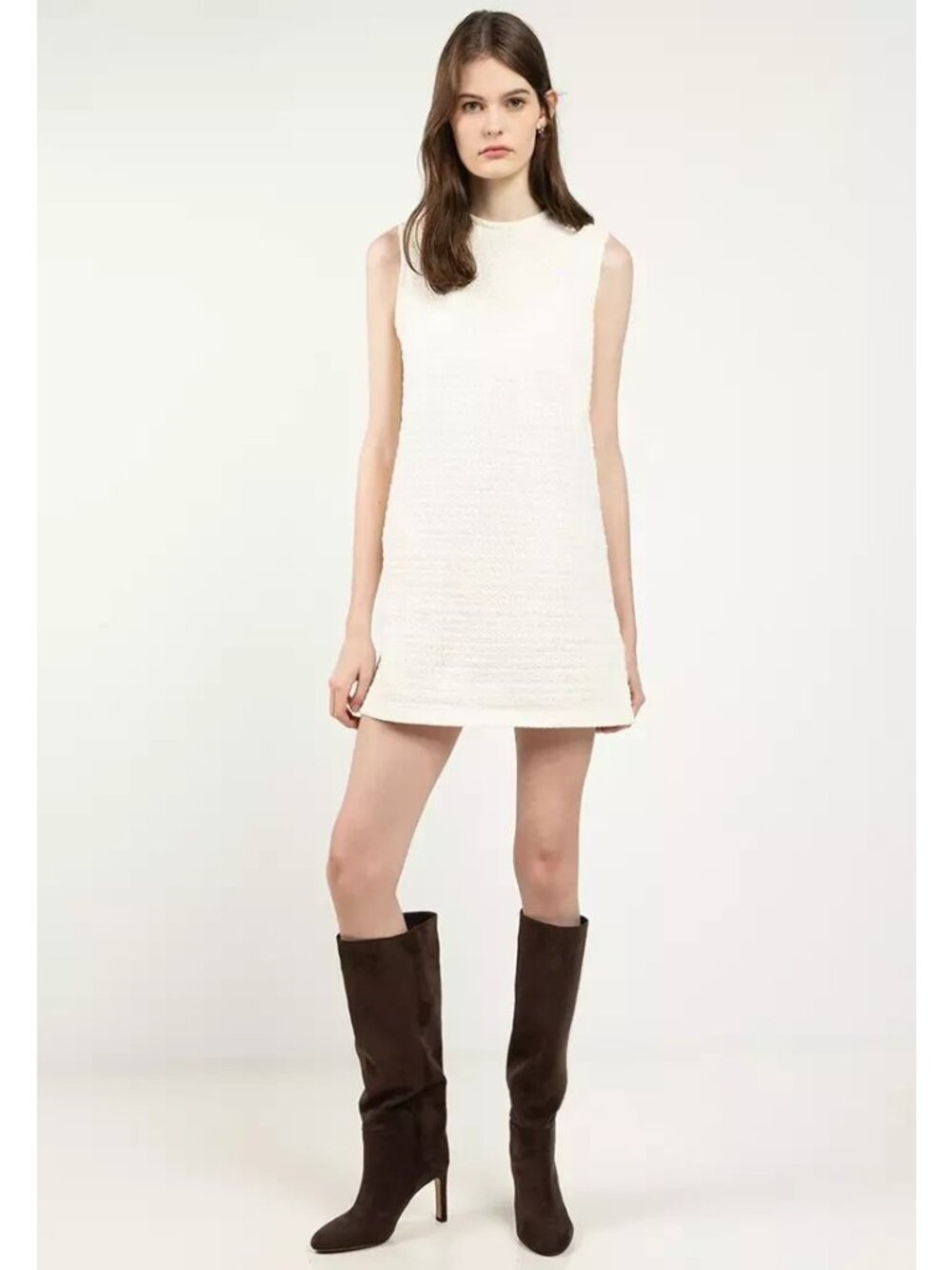 Calvin Klein Crochet Mini Dress Cotton Sleeveless V neck Cream Size M $129 SALE